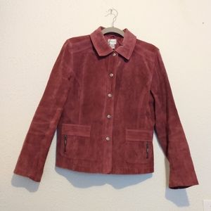 Chico's 100% Leather Suede Pockets Snap Lined Jacket sz 2